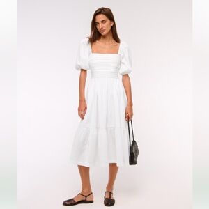 Abercrombie Emerson Poplin Puff Sleeve Midi Dress - White